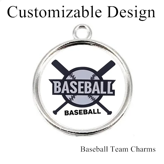 Customizable Design 20pcs/lot 18mm Glass Cabochon Baseball Sports Dangle Charms Round Pendant For DIY Jewelry Accessories