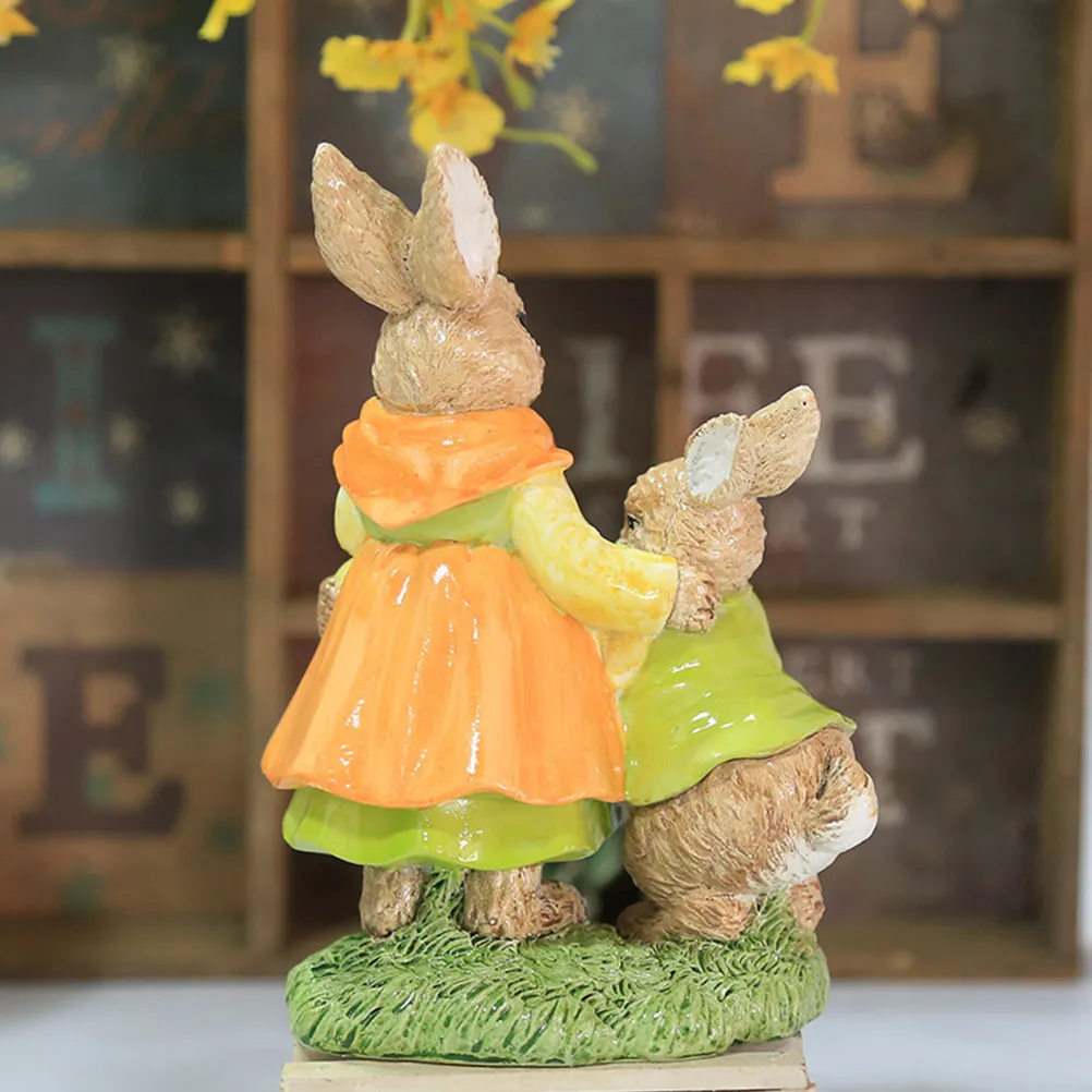1Pcs Parent Child Rabbit Desktop Ornament Easter Resin Bunny Cartoon Resin Craft Rabbit Decoration Festival Adornment