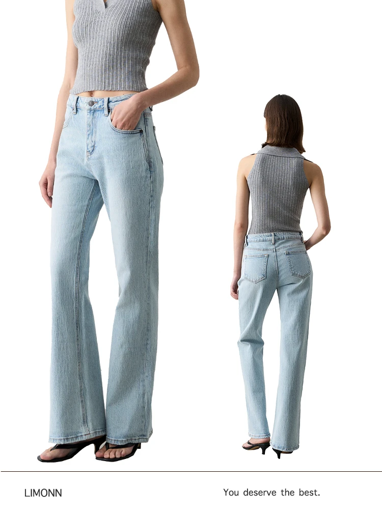 

High Waist Flared Jeans Cotton Blend Comfortable Fit Stone Waed Bell Bot Retro Faion Spring Summer New Arrival