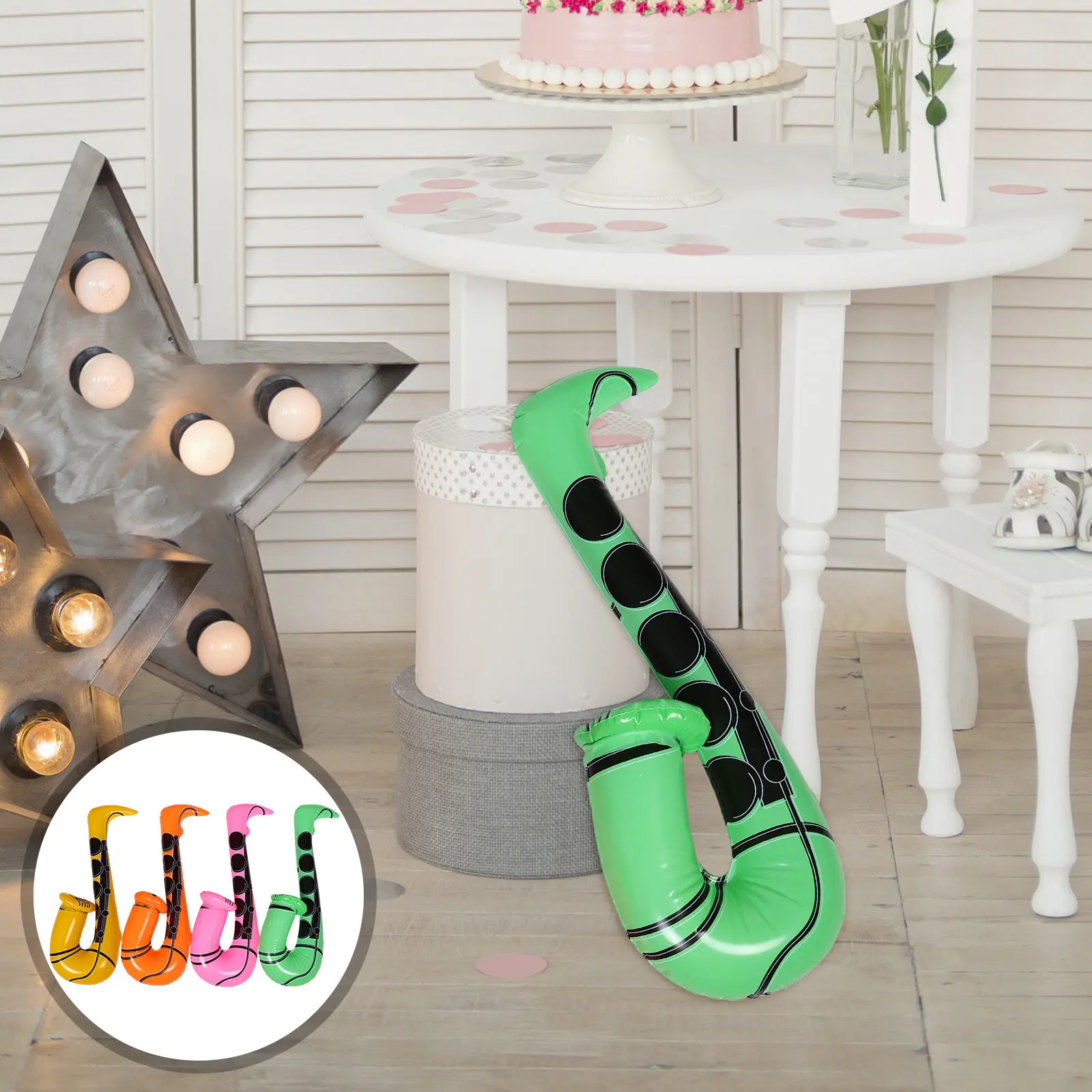 

Набор из 4 надувных саксофонов: портативный дизайн, реалистичные музыкальные реквизиты для детских вечеринок и мероприятий, многоразовые игрушечные саксофоны из ПВХ