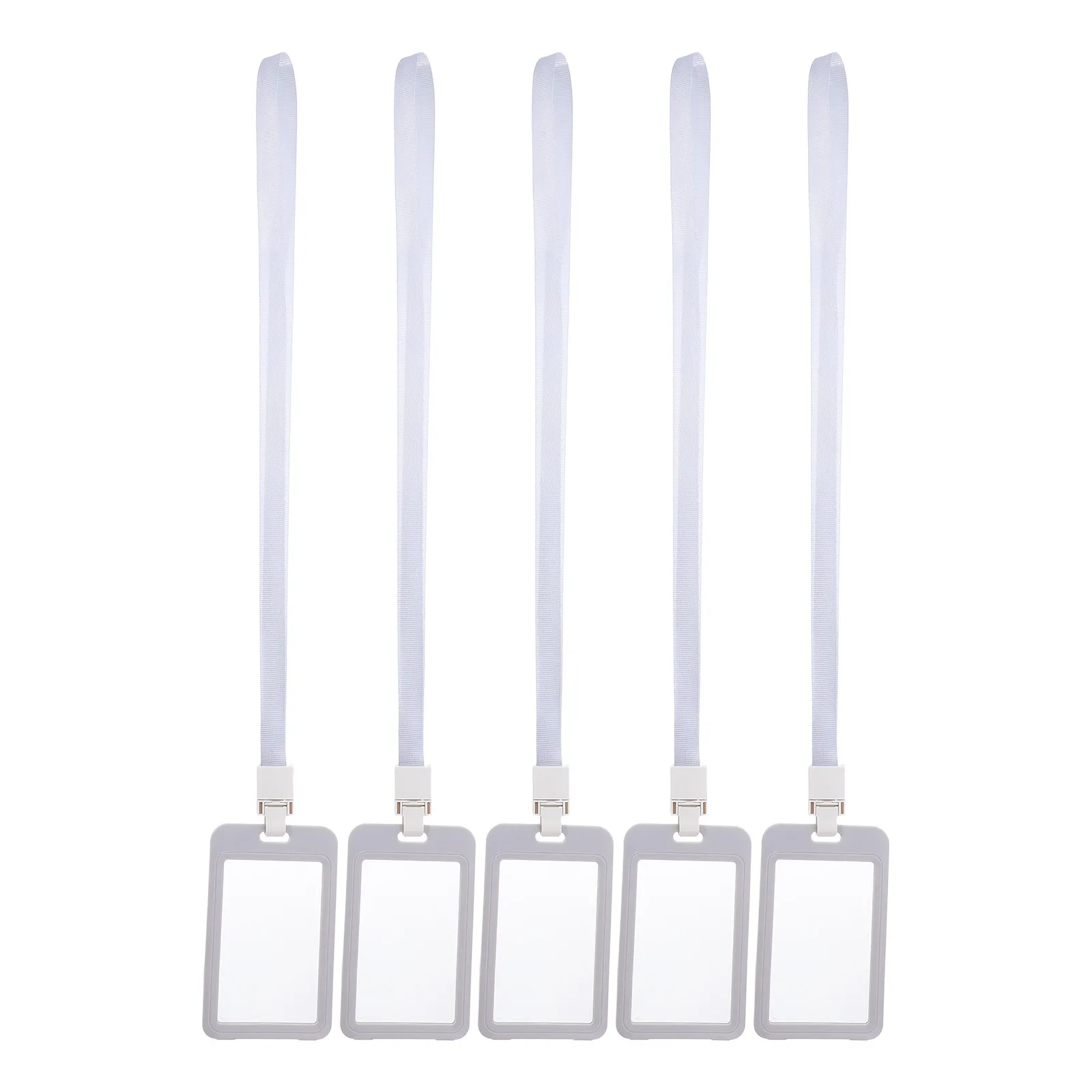 5Pcs Clear Id Card Holder with Integrated Lanyard Vertical Design Dual-Side Visibility for Work School Cruise Student Id Badge