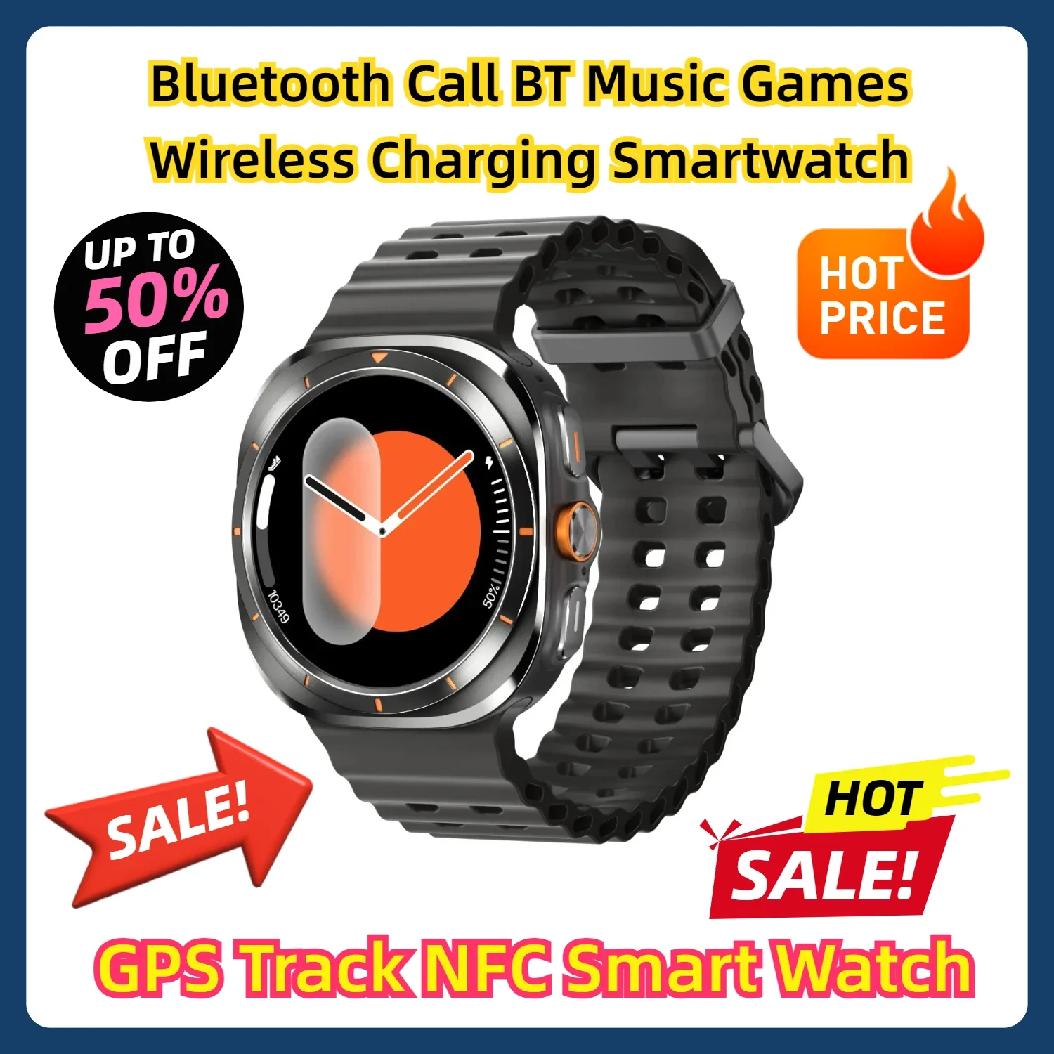 Smart Watch NFC 49mm Men Women GPS Track Bluetooth Call BT Music Games Wireless Charging Smartwatch