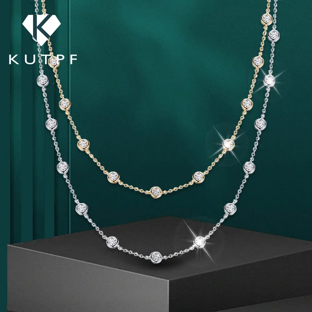 3mm D Color Full Moissanite Tennis Necklace with Certificate 925 Sterling Silver Bezel Set Bubble Round Cut Diamond Neck Chain