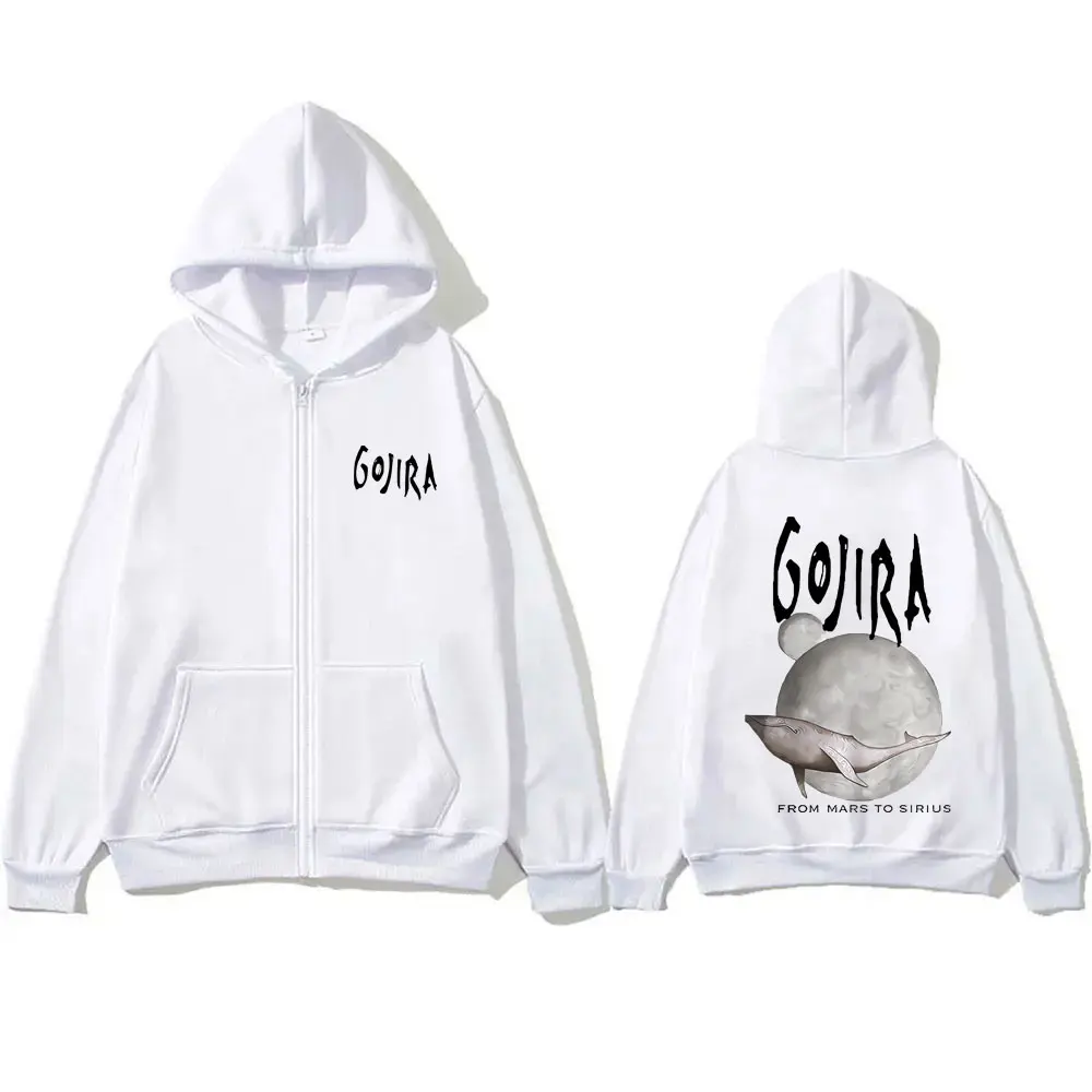 روك ميتال باند Gojira من المريخ إلى سيريوس تحلق الحيتان ألبوم الموسيقى الجرافيك قلنسوة بسحاب الرجال موضة Vinatge زمم سترة
