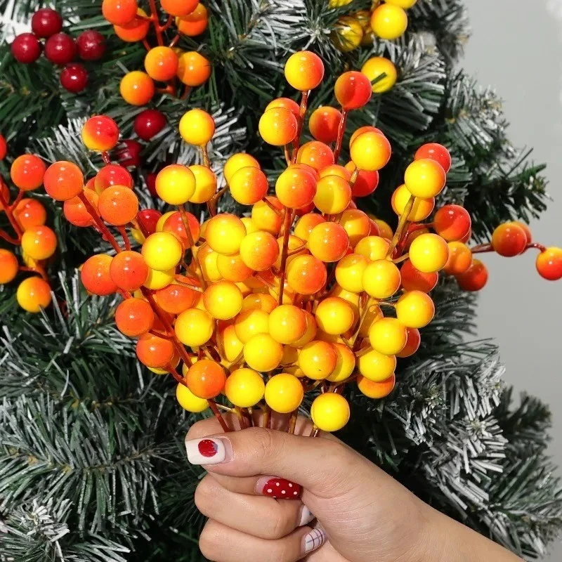 5/10 قطعة التوت الاصطناعي ينبع Oange الذهب والفضة محاكاة عيد الميلاد هولي بيري إكليل شجرة عيد الميلاد حفلة المنزل الجدول حلية