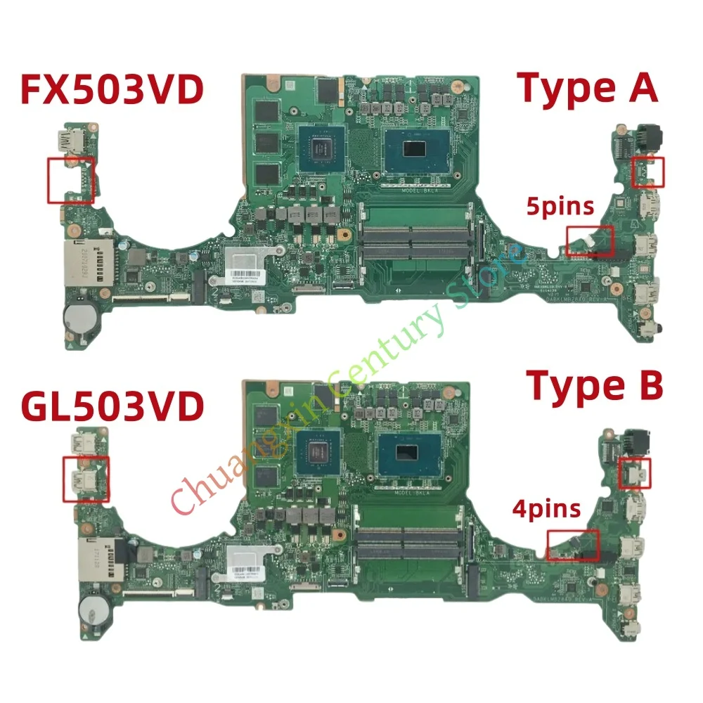 DABKLMB28A0 motherboard for ASUS GL503VD FX503VD Laptop with CPU I5-7300HQ I7-7700HQ GPU: GTX1050 2G/4G 100% Tested Fully Work