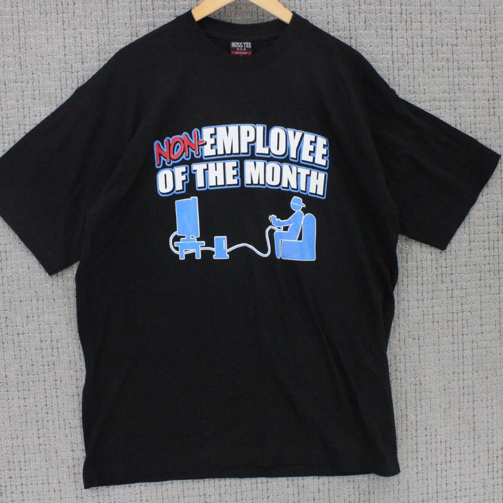 Vintage Hoss T-Shirt Herren XL Schwarz Kurzarm Lustige Grafik Gamers USA Y2k