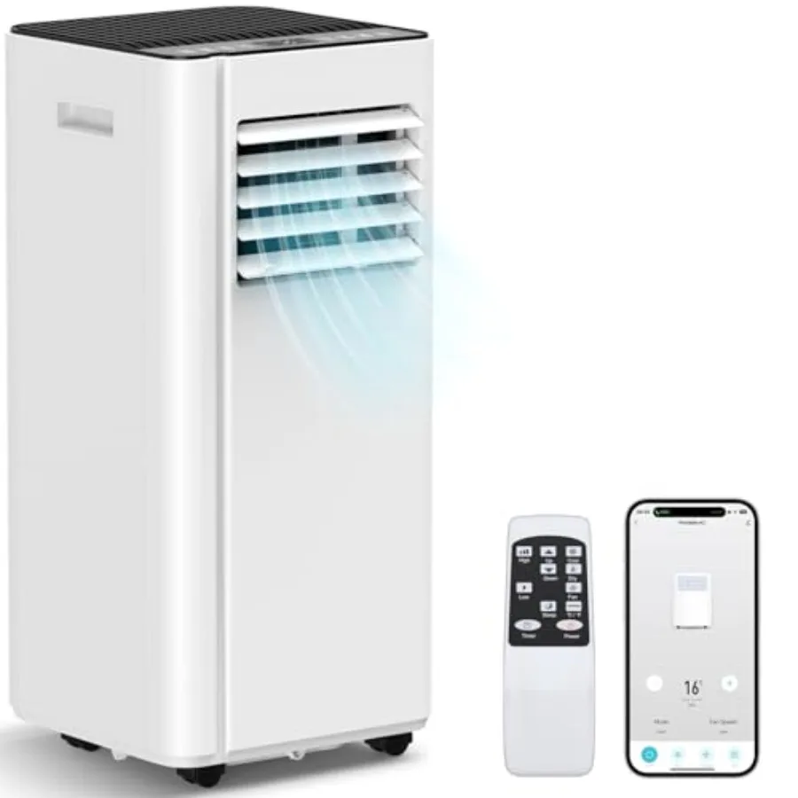 Portable air conditioner for home and office use, aluminum housing, white, 16000 BTU cooling capacity with WiFi app control, 5-