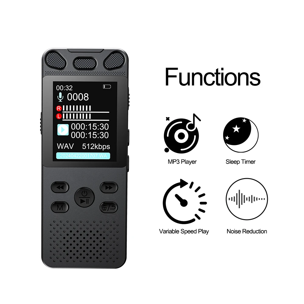 Telele V71 MP3 Records Audio Recorder Digital Voice Recorder With 512Kbps 12Hours Recording For Work Lectures Meetings Interview