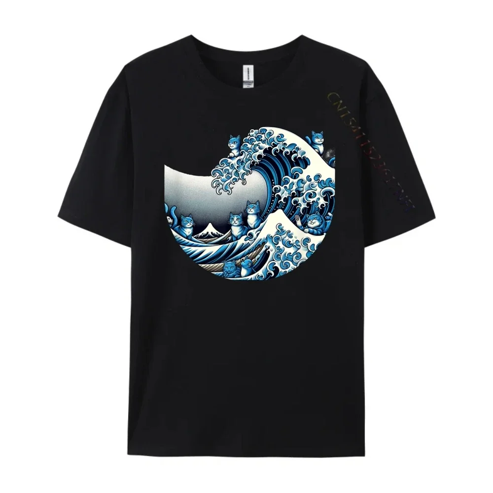 T-shirt vague de chats bleus pour homme, vêtements drôles, Kamala, mignon, taille, cadeau de la journée de Léon