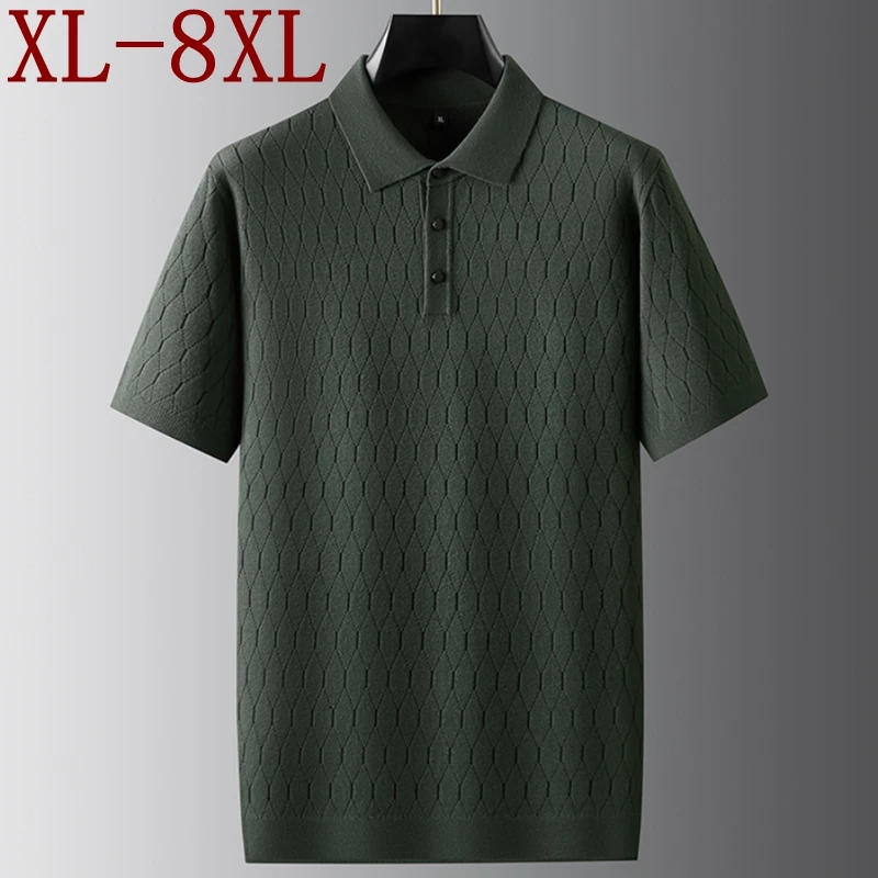 8XL 7XL 6XL 2025 New Autumn High End Luxury Argyle Plaid Sweater Man Fashion Design Mens Jumpers Short Sleeve Lapel Pullovers