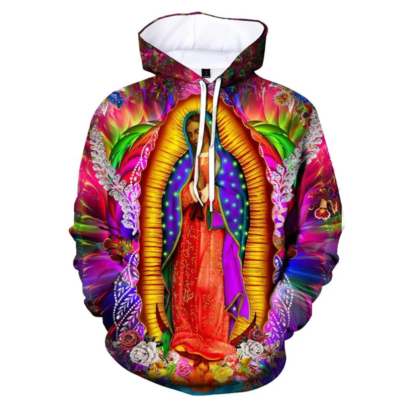 

Our Lady Of Guadalupe Graphic Sweatshirts Fashion Rose Mexico Patron Saint 3D Printed Hoodies For Men Clothes Women Y2k Pullover