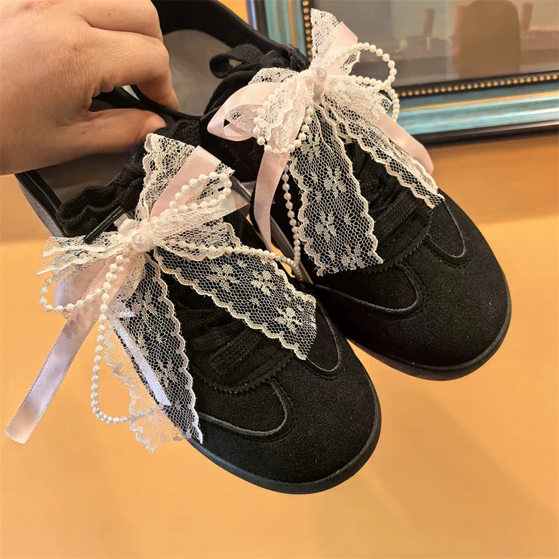 DIY Shoes Accessories Sweet Pink Pearl Lace Bow Shoe Charms For Sneakers Decor Flower Shoes Charm Buckle