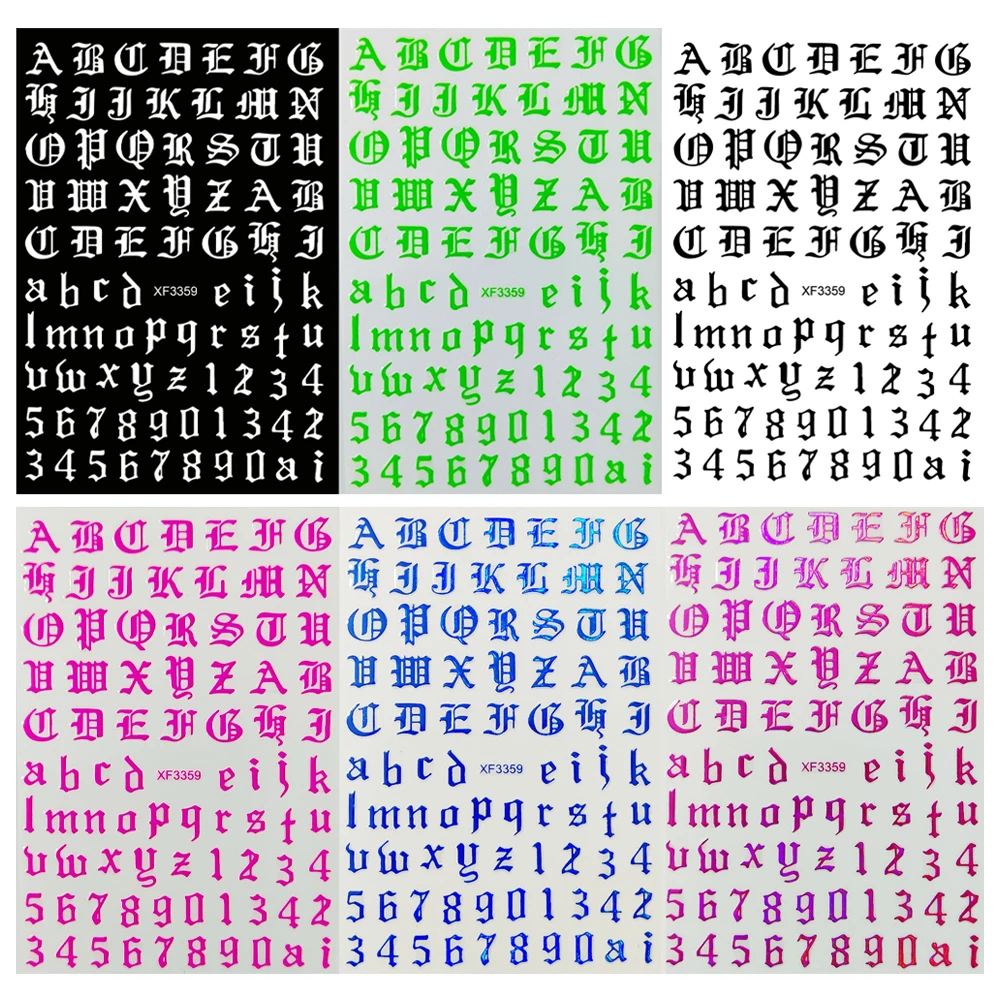 12pcs Self Adhesive Stickers Colorful Alphabet Design Nail Stickers Manicure Letters Nail Art Nail Foil