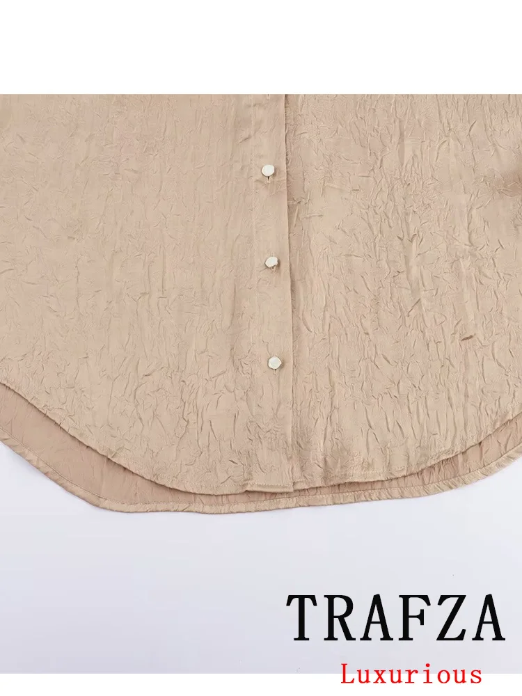 TRAFZA Vintage Casual Chic Khaki Solid Women Suit Long Sleeve Single Breasted Blouse Loose Straight Pants New Fashion 2024 Suits