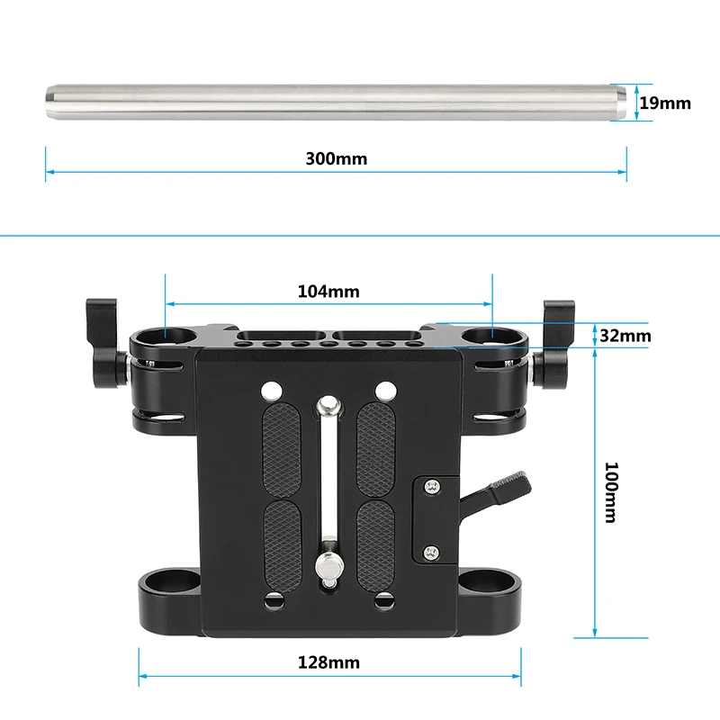 CAMVATE Quick Release QR Baseplate Sliding Bottom Plate With Double 19mm Rail Clamp + Stainless Steel 19mm Rod For DSLR Camera