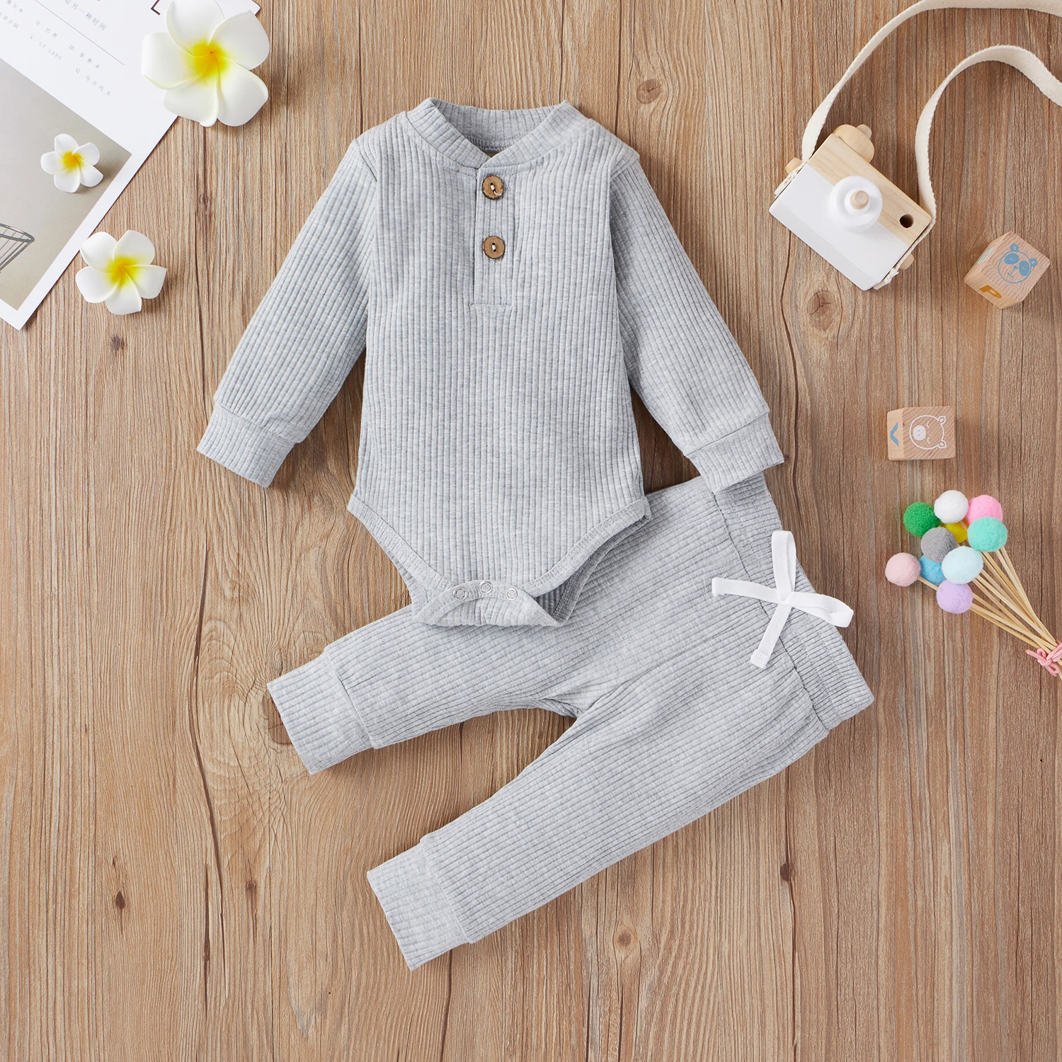 Newborn Unisex Baby Fall Winter Clothes Long Sleeve Romper Tops and Casual Pants Infant 2Pcs Outfits Set