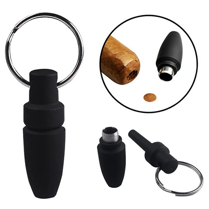 1PC With Key Ring Clip Rubber Portable Cigar Puncher Accessories Blade Cigar Cutter Drill Hole Pocket knife for Cigar Gadgets