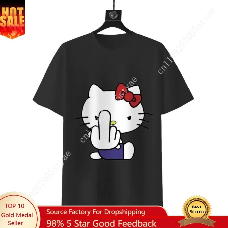 

Sanrio Angry Hello Kitty Short-Sleeve Tee Black T-Shirt with Iconic Red Bow Design