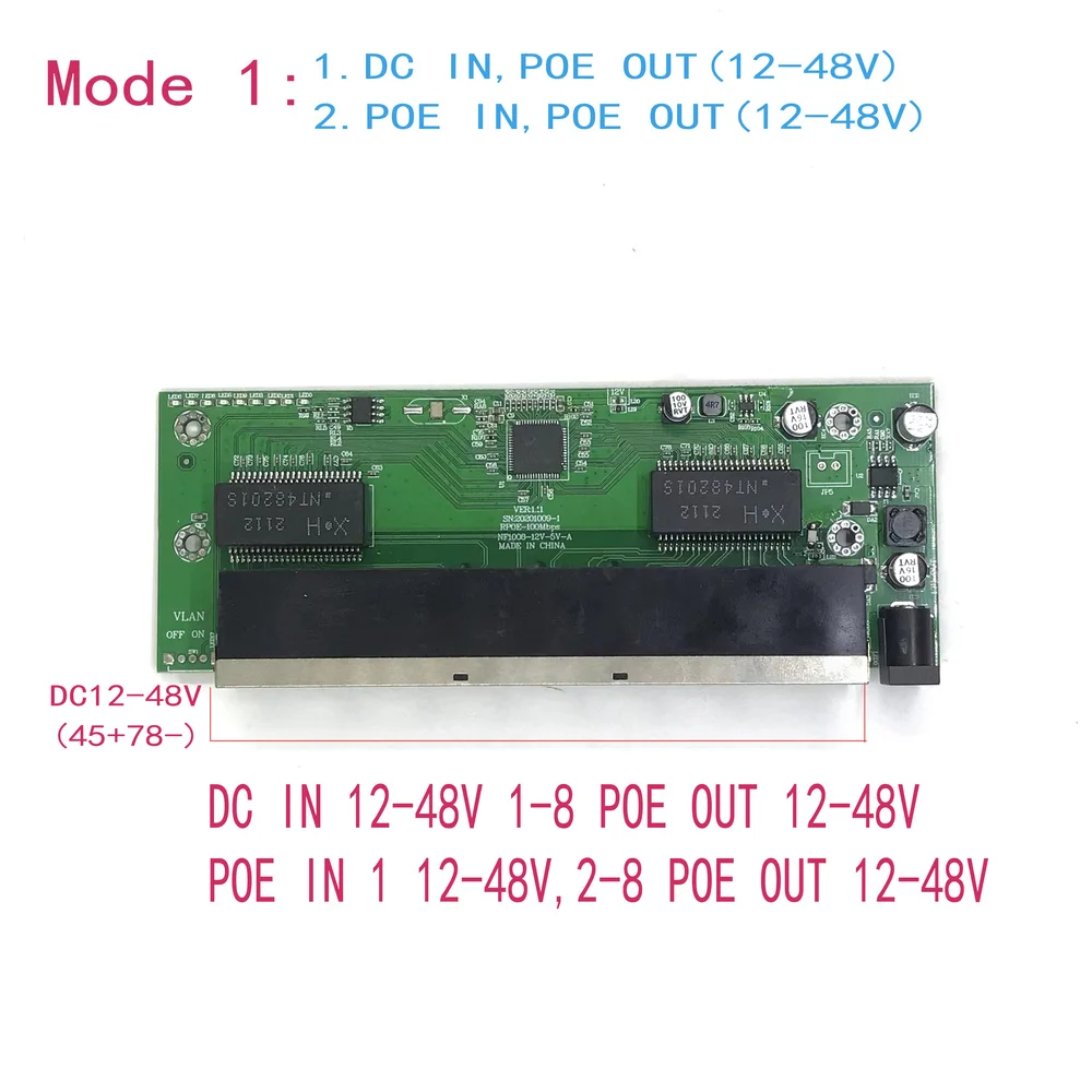 Interruptor poe de energía inversa, dispositivo de entrada y salida POE, 5V12V24V48V, 100mbps, 802.3AT/AF, 45 + 78- DC5V ~ 48V, series de larga distancia Force POE48V12V24V