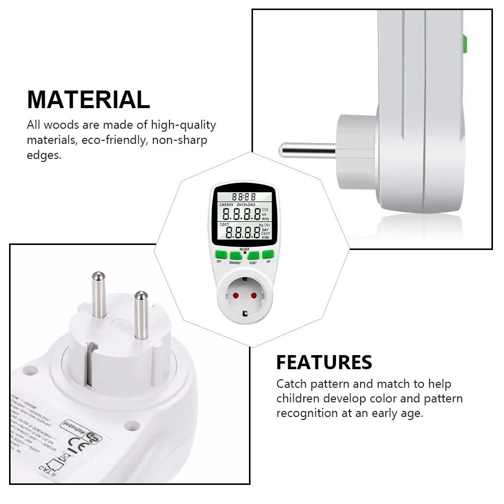 

Power Meter Plug Eu Version Digital Lcd Display Energy Consumption Monitor Overload Protection Voltage Amps