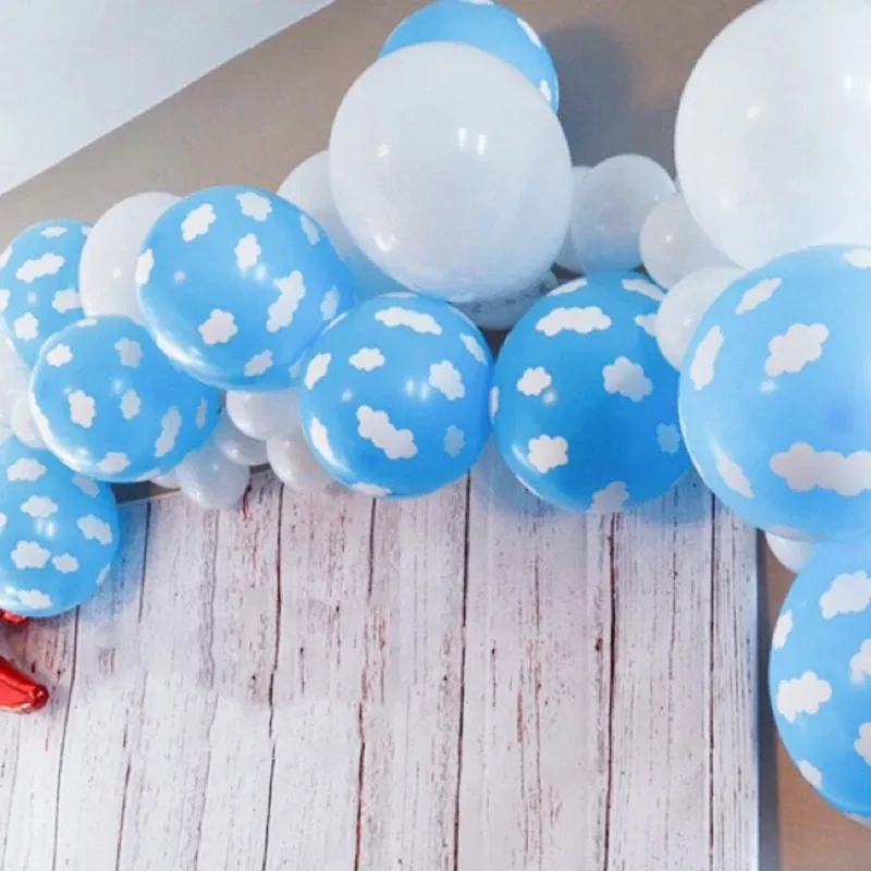 20pcs/set 12inch White Cloud Wave Ball Theme Baby Shower Birthday Party Decoration Balloon Blue Latex Set Globos