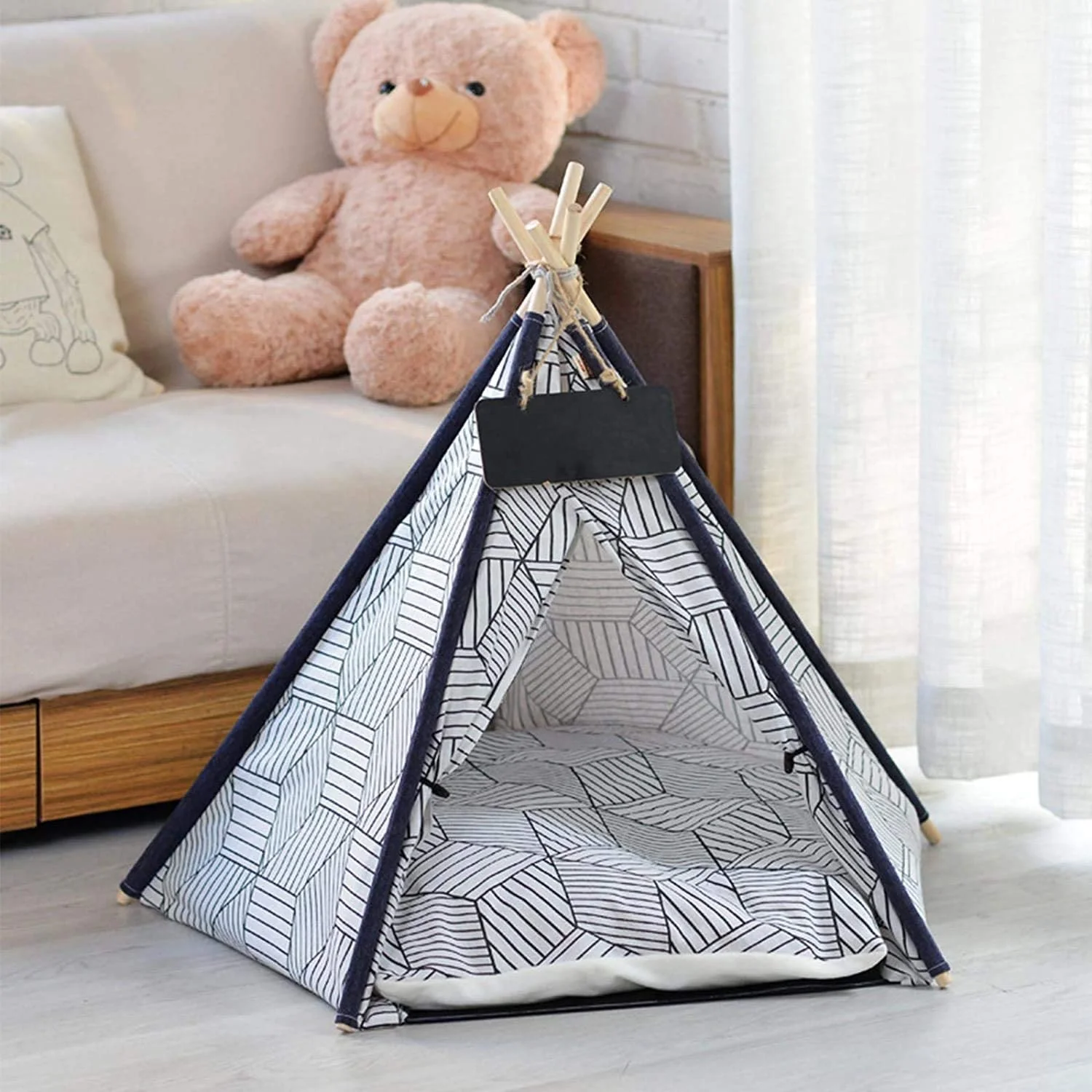Fotografia 3: Tendas e Casas de Luxo para Animais de Estimação em Lona com Almofada Macia e Lavável, Cama Teepee para Cães e Gatos
