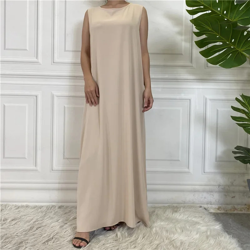 

2025 NEW Muslim Abayat Middle East Dubai Abaya Femme Solid Nida Fabric Backing Simple Loose Sleeveless Women Dress