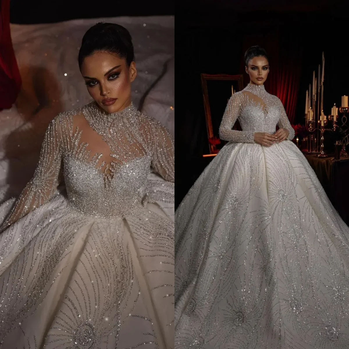 

Gorgeous Beaded Bridal Gowns One Shoulder Sleeveless Sequins Ball Gown Wedding Dresses Customized Vestidos De Novia