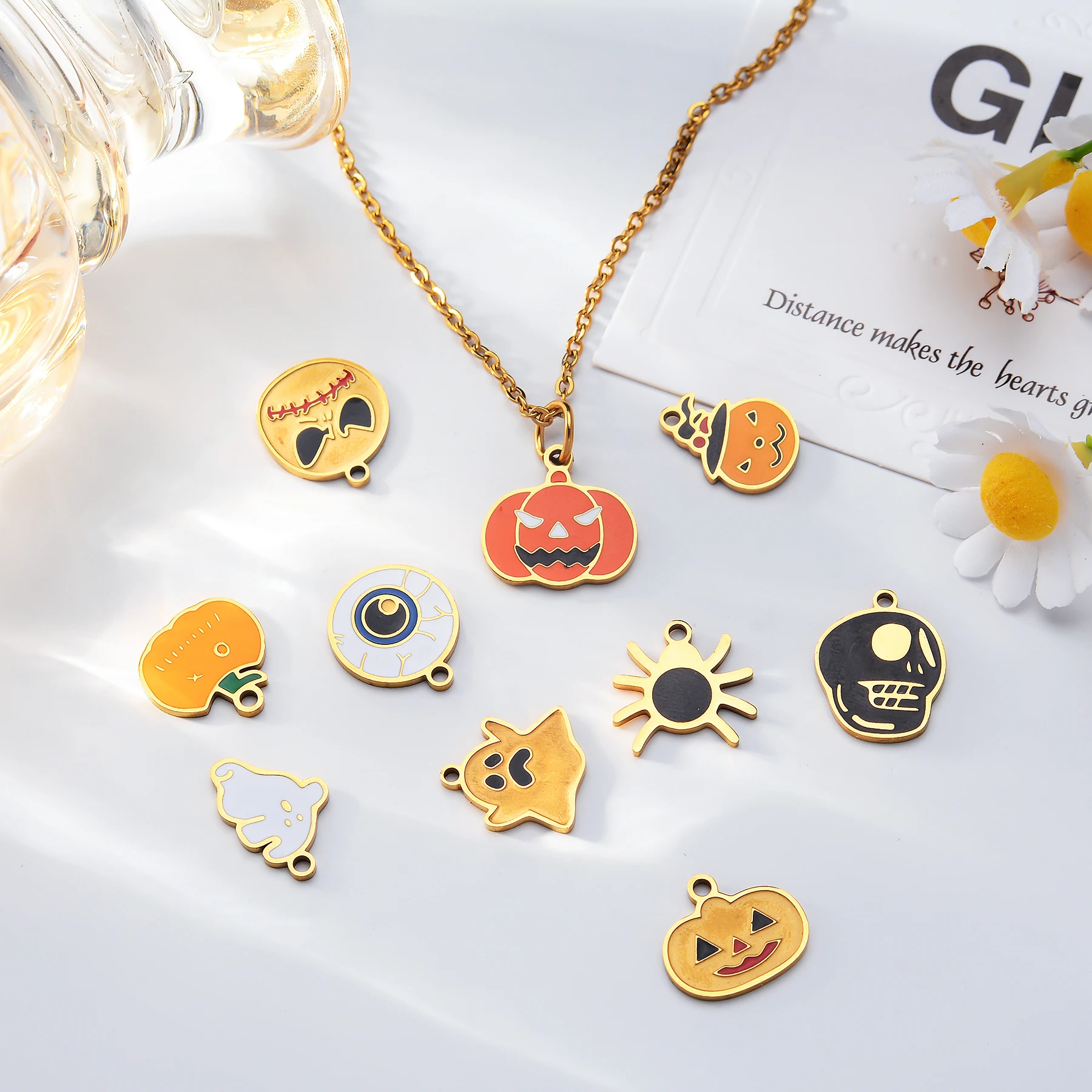 4 개/몫 할로윈 매력 스테인레스 스틸 호박 유령 박쥐 펜던트 DIY 목걸이 쥬얼리 액세서리 용품 만들기