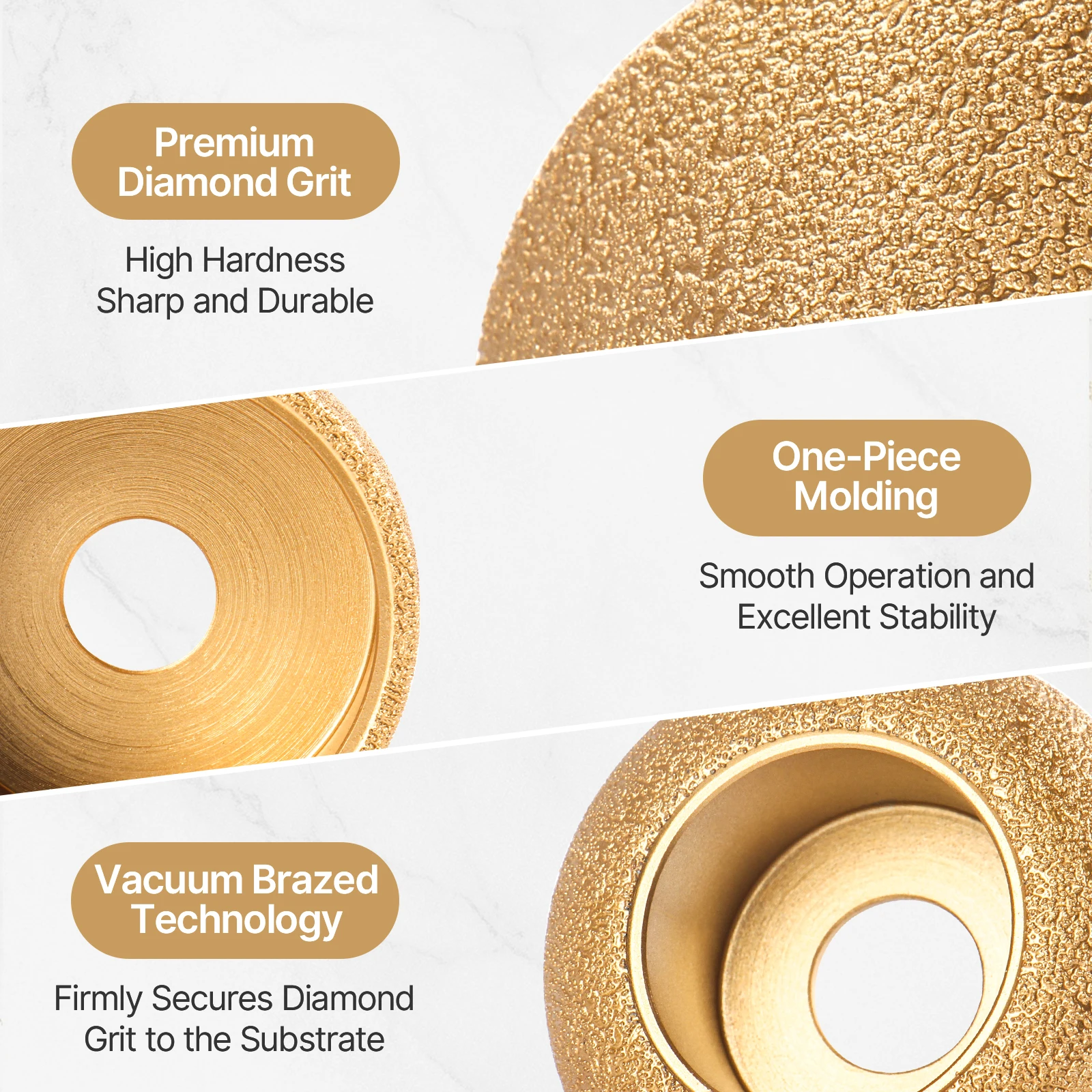 1PC Bore 20mm  Dia 3inch/75mm Dry Vacuum Brazed Diamond Grinding Wheel Demi-bullnose Edge Profile Grinding Disc Marble Granite
