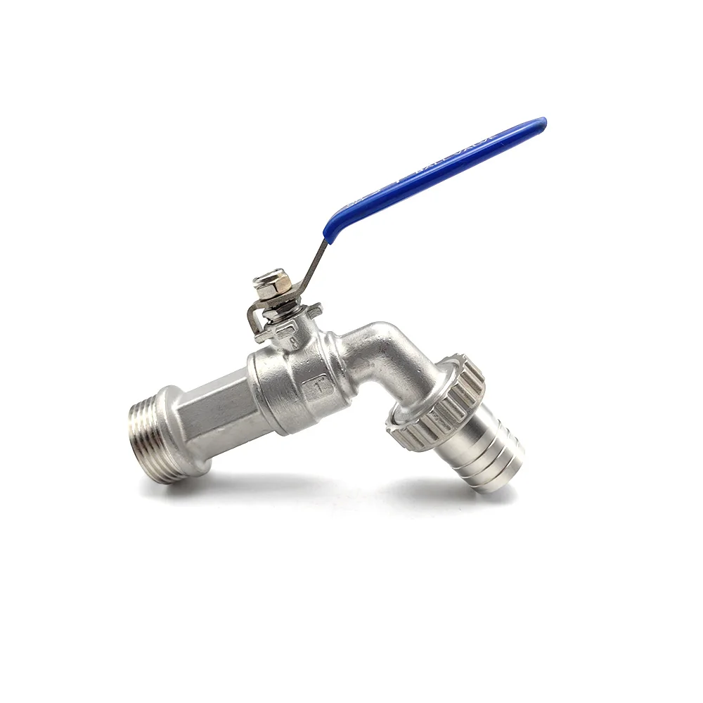 

1/2" 3/4" 1" 304 Stainless Steel Water Faucet Male Thread Bibcock with Hose Barb Garden Irrigation Ball Valve Homebrew Tap