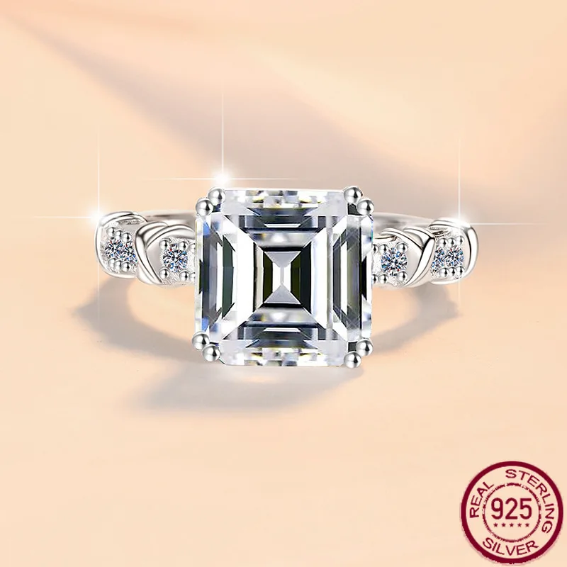 

New S925 pure silver rings, popular in Europe and America, Asch cut 5 carat pagoda moissanite ring setting, wedding