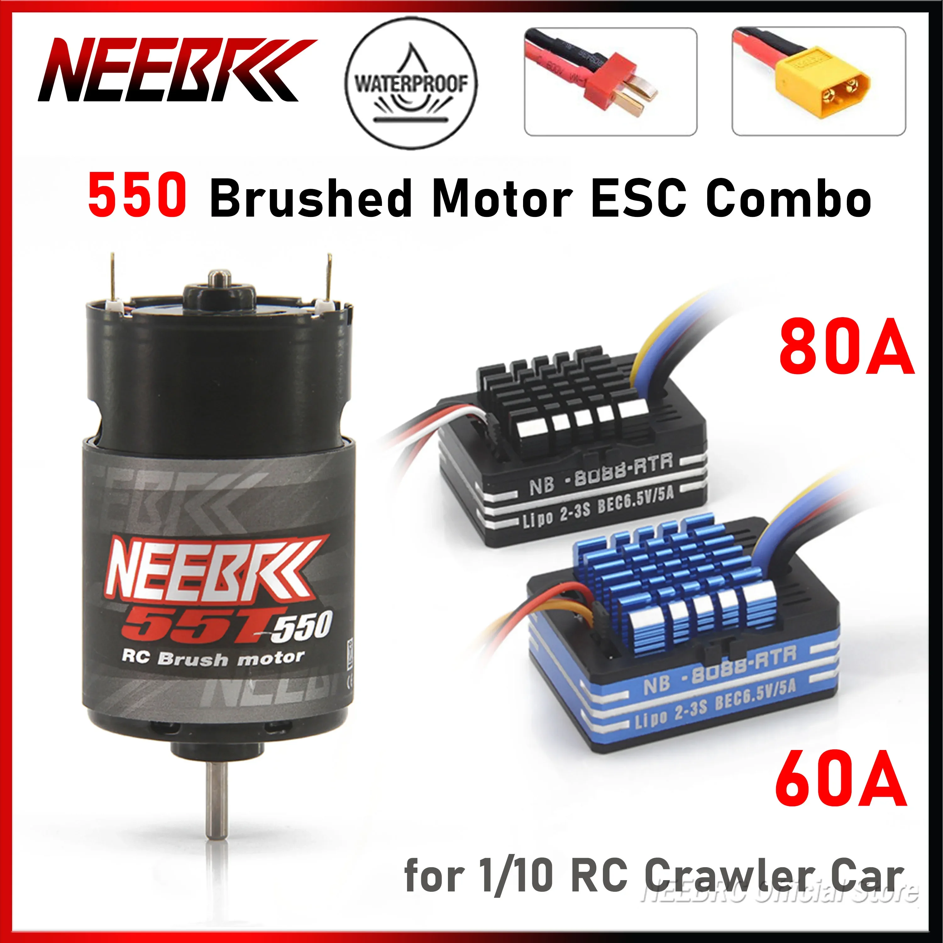 

NEEBRC 550 Waterproof Brushed Motor 60/80A ESC for 1/10 RC Crawler Wltoys Axial Kypsho HSP SCX10 AXI03007 JL 90046 TRX4 TRX6 Car