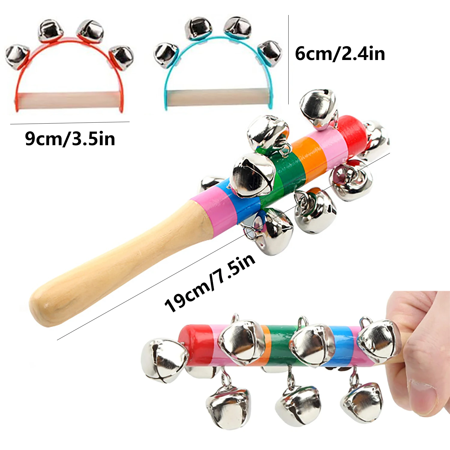 Newborn Sand Hammer Ringing Bell Early Education Puzzle Hand Bell Baby Grasp Training Toy Wooden