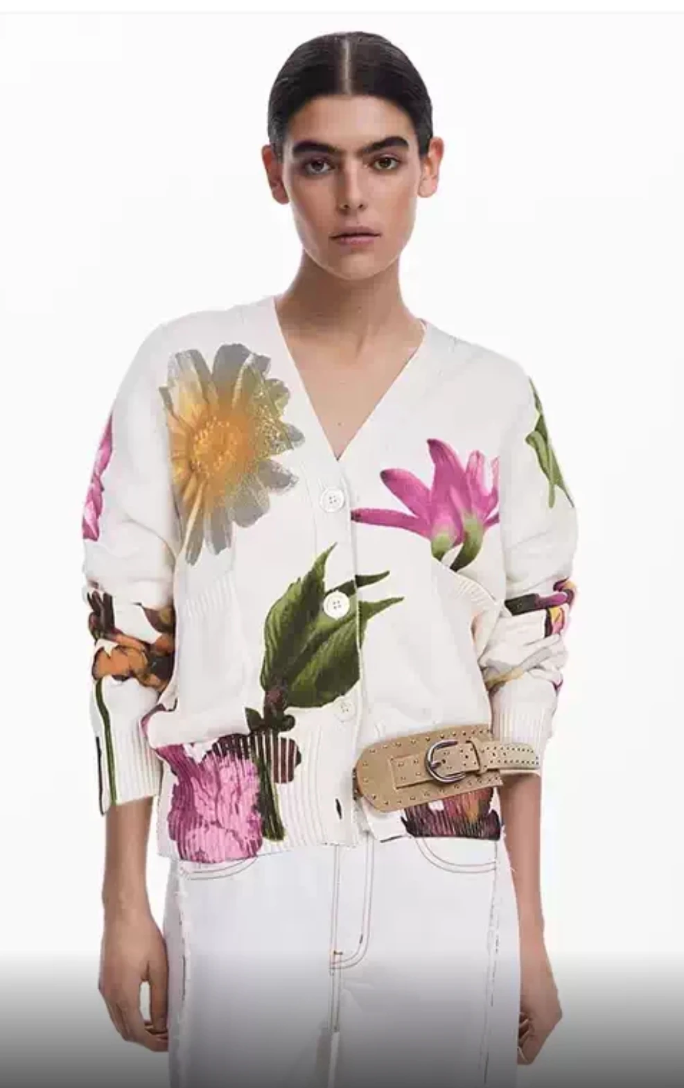 

New Spanish printed round-neck asymmetrical knitted sweater for export original order