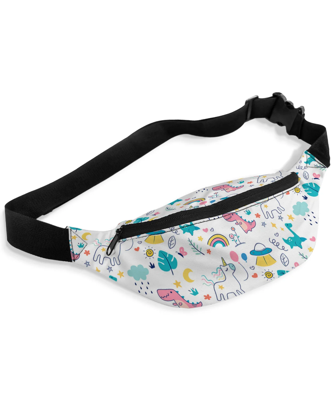 Dinosaur Rainbow Cartoon Waist Bag Women Men Belt Bags Large Capacity Waist Pack Unisex Crossbody Chest Bag