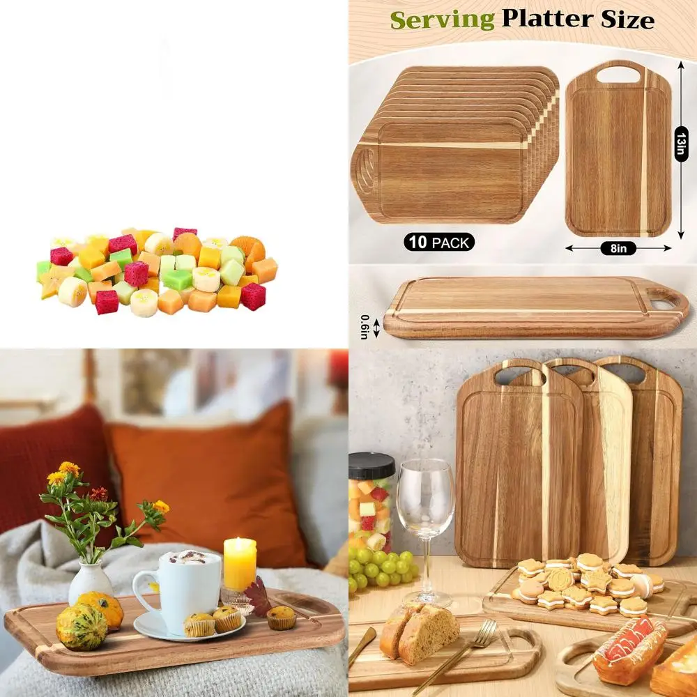 

Set of 10 Acacia Wood Charcuterie Boards, 13x7.8 Inches, with Bamboo Trays for Kitchen, Parties, and Gifts