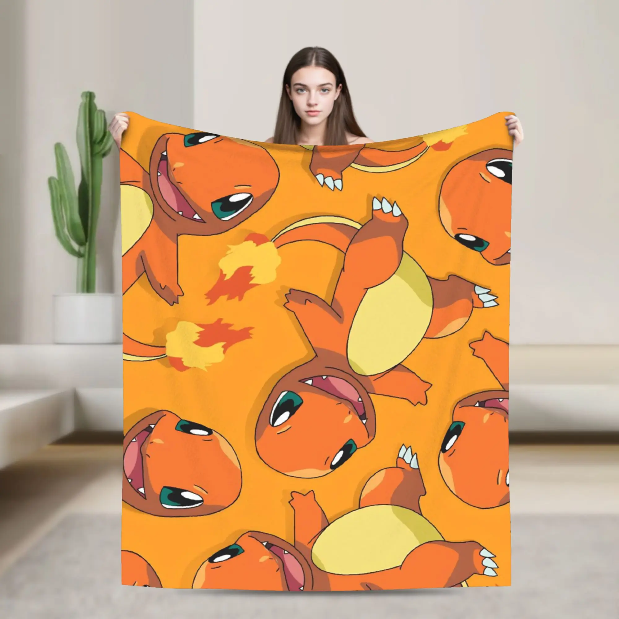 Charmanders Poke-Mon Cartoon Blankets Flannel Textile Decor   Multifunction Warm Throw Blankets for Home Bedroom Bedspread