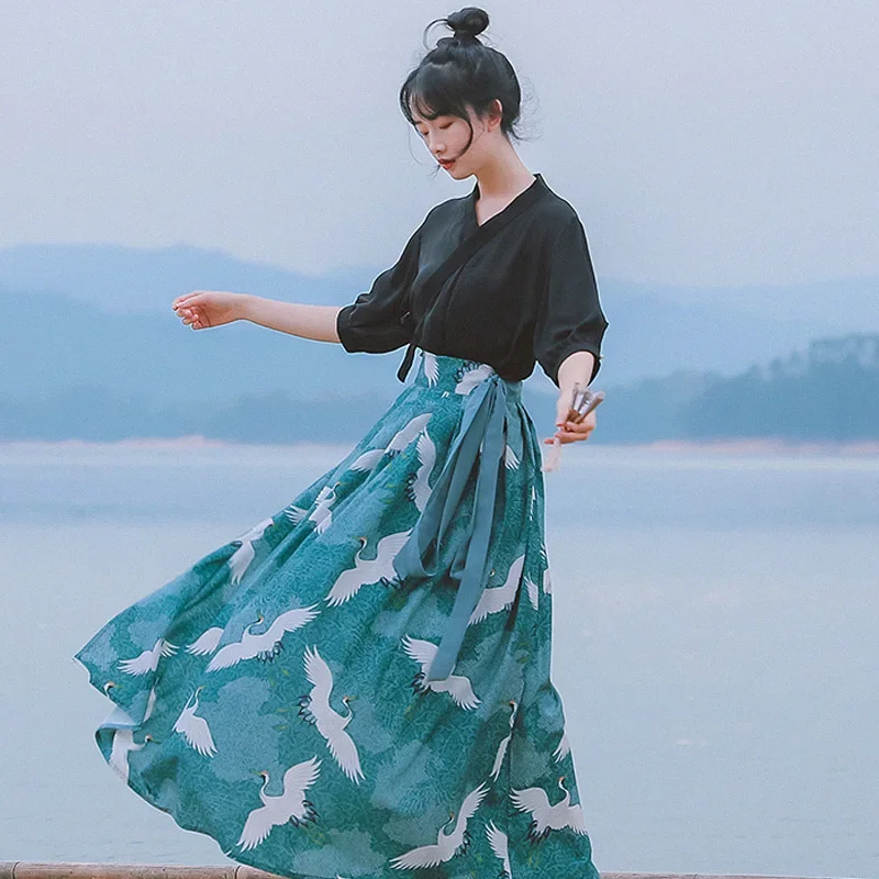 Women Hanfu Cosplay Oriental Ancient Lady Top And Skirt Two Piece Han Chinese Clothing Suit Kungfu Costume Women Dress Summer