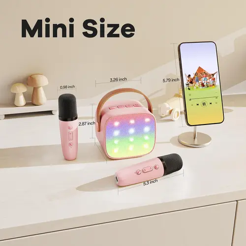 Imagen 2 del producto Haomuren Mini máquina de Karaoke portátil Bluetooth 5,3 altavoz PA con 2 micrófonos inalámbricos para el hogar familia canto regalo K12