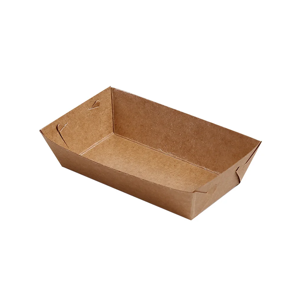 

5 pcs Oil-proof Tanker Box Disposable Food Serving Tray Snack Open Boat Shape Kraft Paper Container Waterproof