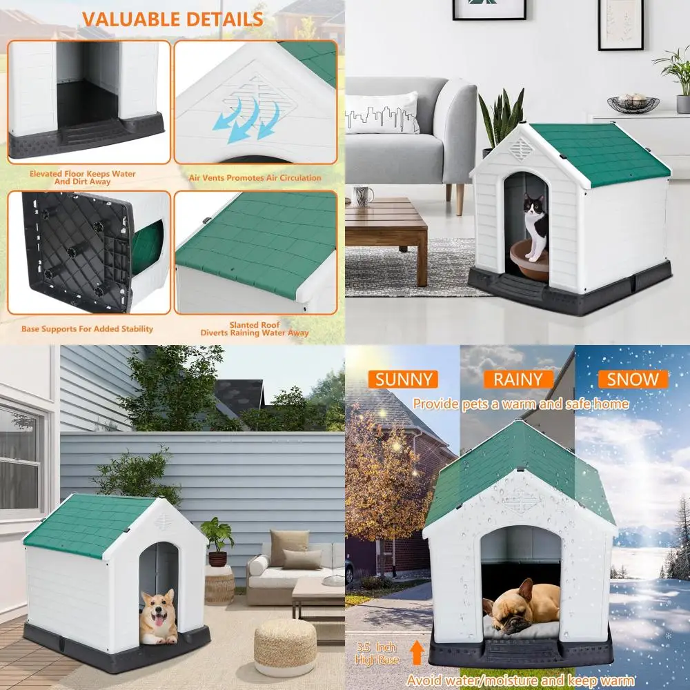 

Green 28 Inch Waterproof Insulated Dog Kennel with Air Vents and Elevated Floor for Indoor Outdoor Use, Easy Assembly