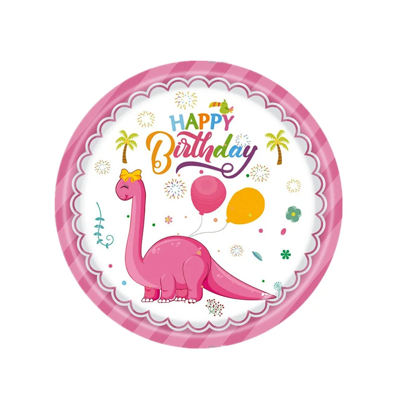 Pink Dinosaur Party Decorations Birthday Dinour Tableware Set Happy Birthday Party Decoration For Kids Boy Jungle Wild Party dec