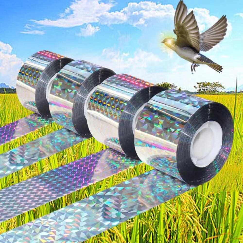 2 Rolls Bird Scare Type Ribbon, Deterrent Visual Audible Reflective Tape to Keep Away Birds, Double Sided Flash Tape