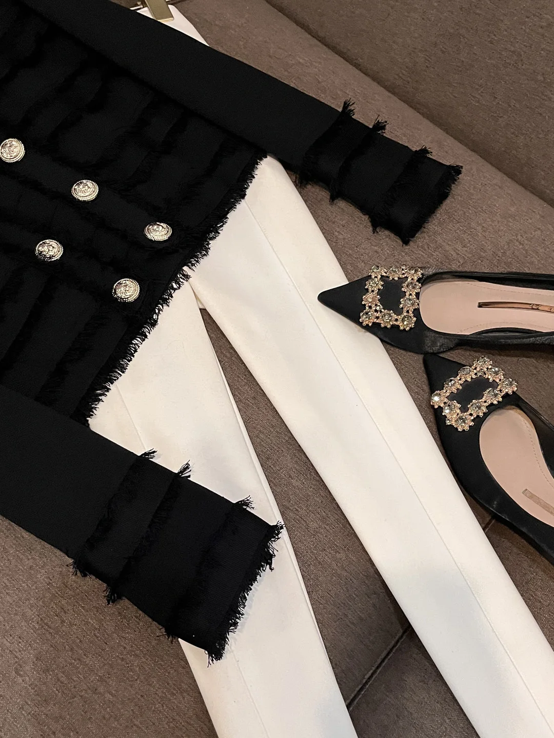 2025 novo faionable franjas fileira dupla metal bule ort jaet commute outerwear ele personali camisola feminina