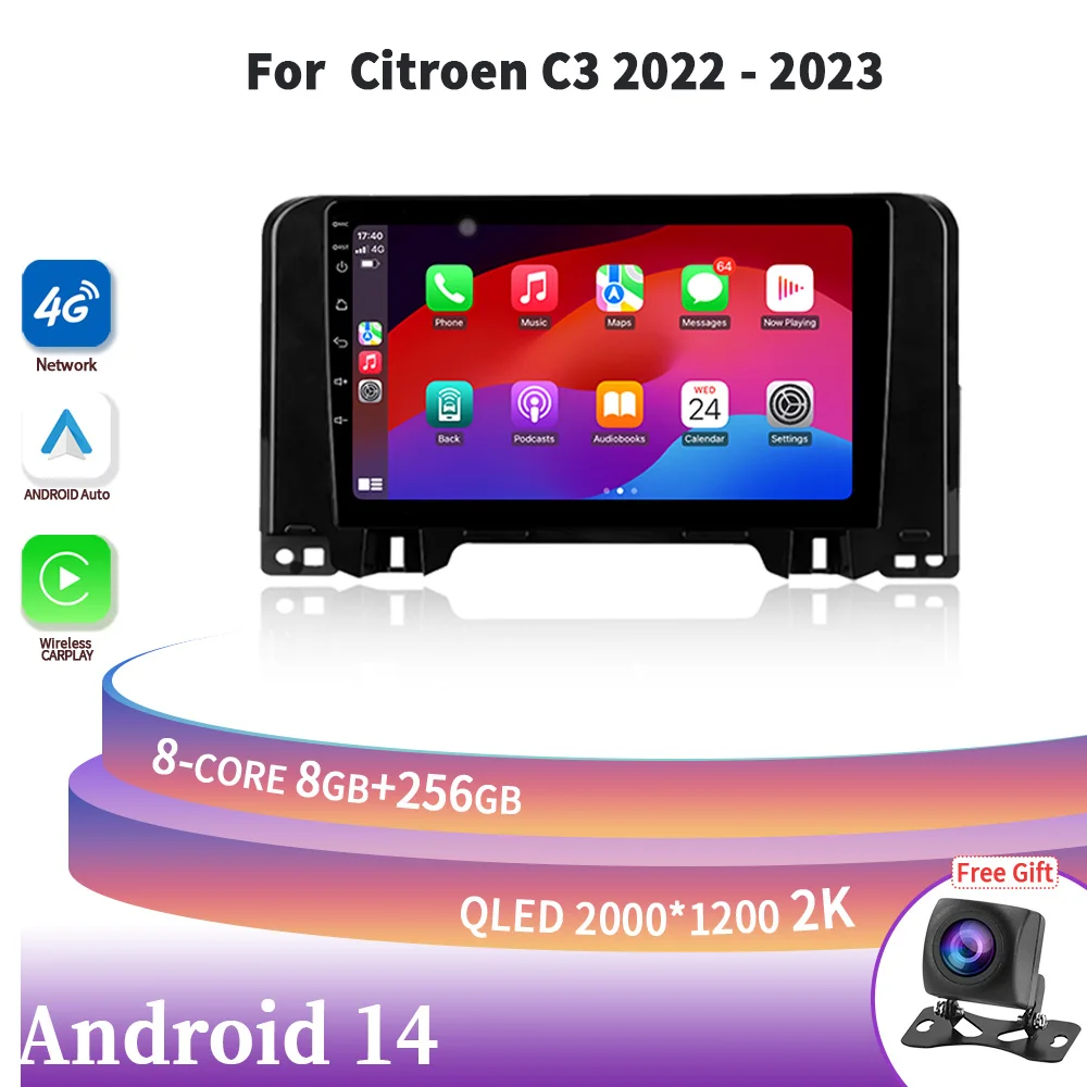 

Android 14 Carplay Auto For Citroen C3 2022-2023 Car Radio Multimedia 5G Wifi GPS Navigation Head Unit Touch Screen Stereo