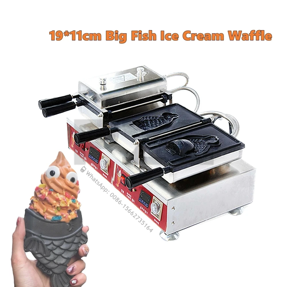 

2 Pcs Super Big Size Japanese Taiyaki Fish Cake Making Machine Commercial Snack Ice Cream Cone Baker Fish Shape Waffle Maker