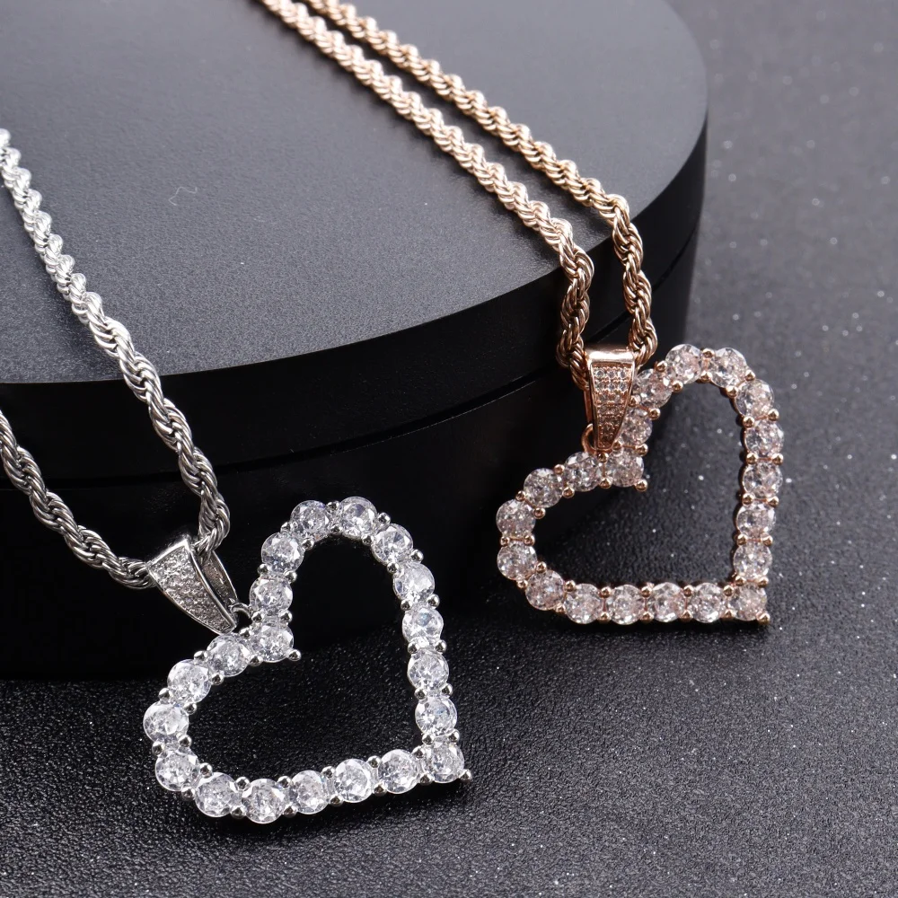 

Customized heart pendant Necklace Cubic Zirconia Letters With Rope Chain Hip Hop Pendant For Men Women Hip Hop Jewelry