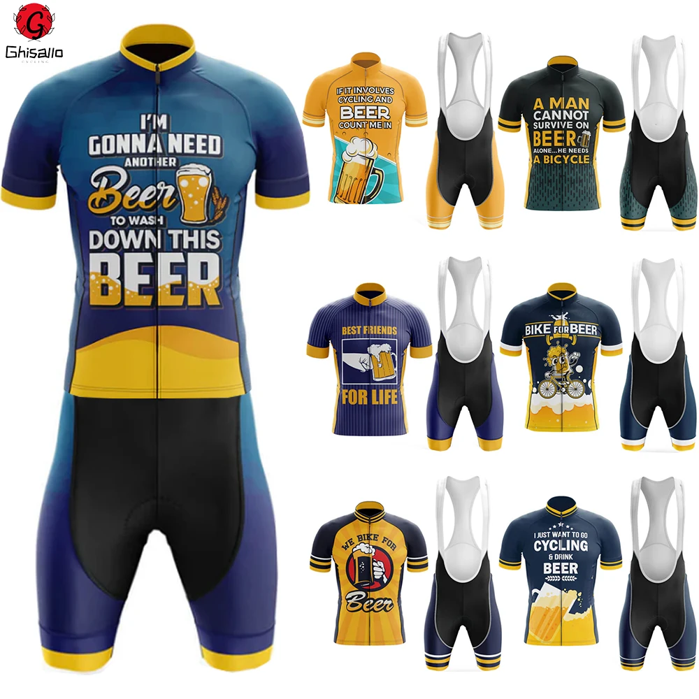 

BEER New Style Cycling Jersey Set Bicycle Suit Bike Summer Sleeve Men Bib Shorts Clothes Por Team Men's Bike 20D Gel Pad Lasting